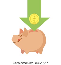 flat piggy bank, vector icon on white background