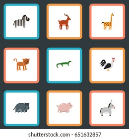 Flat Piggy, Horse, Jackass And Other Vector Elements. Set Of Animal Flat Symbols Also Includes Hog, Gecko, Donkey Objects.