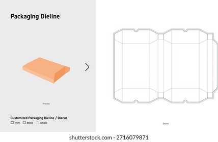 Flat Pillow Box Dieline Foldable Packaging Template with Side Lock Notch