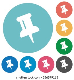 Flat pin icon set on round color background.