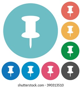 Flat pin icon set on round color background.