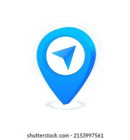 Flat pin messenger. 3d gps pin vector render illustration. Global social network. World map