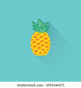 flat pineapple color icon on blue background