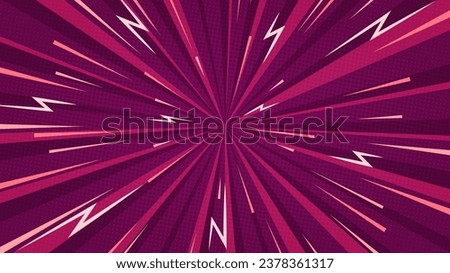 Flat pink background with sunbeams and motion trails. Flat comic style wallpaper. Focus lines background.