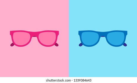 Flat pink and blue sunglasses