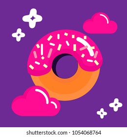 flat pink donut with sugar clouds