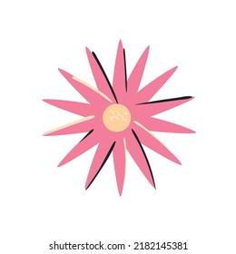 flat pink flower over white