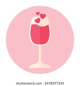 Flat Pink Love Drink in Cocktail Glass for Valentines Drink Icon Doodle Vector Illustration Ioslated with Heart Shape