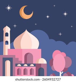 flat pink mosque illustration background