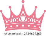 A flat pink ornamental crown with elegant swirling flourishes and a central floral motif is displayed against , creating a decorative royal silhouette.
