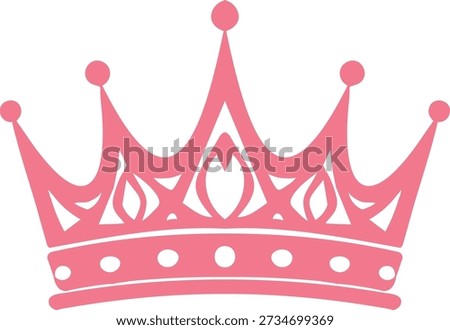 A flat pink ornamental crown with elegant swirling flourishes and a central floral motif is displayed against , creating a decorative royal silhouette.