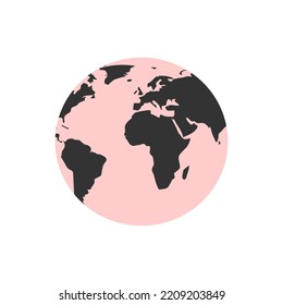 Flat pink planet globe earth icon isolated on white background. Vector illustration for web banner, mobile, infographics.