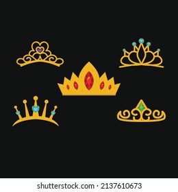 flat pink princess tiara collection set vector