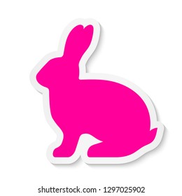 Flat pink rabbit sticker icon isolated on white background
