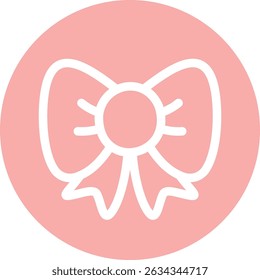 Icono de cinta rosa plana con fondo de círculo en estilo femenino