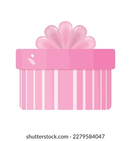 Caja de regalo sorpresa rosa plana con ilustración vectorial de decoración