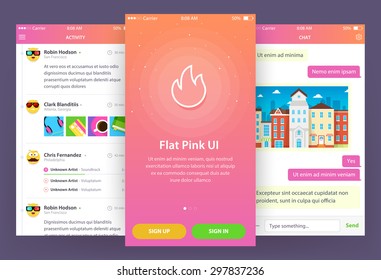 Flat Pink Ui (3 screen) - Walkthrough, Activity, Chat (sms)