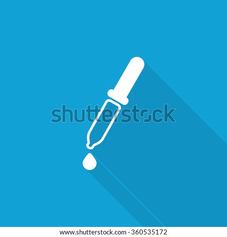 Flat Pipette icon with long shadow on blue backround