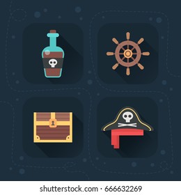Flat pirate icons, great for logotypes, kids and children toys, clothes design and apparel, web design and mobile games