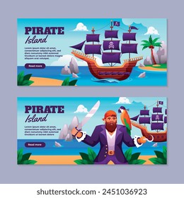 Flat pirates horizontal banner template set collection