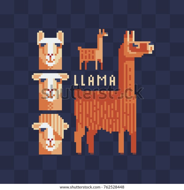 Flat Pixel Art Icons Set Llama Stock Vector Royalty Free