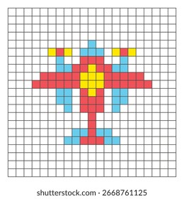 Un diseño de píxeles planos hecho de bloques geométricos de color cuadrado en un diseño de cuadrícula limpia. Adecuado para Elementos de juegos educativos, iconos o patrones de artesanía. Aviones de arte de píxeles