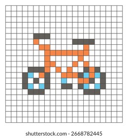Un diseño de píxeles planos hecho de bloques geométricos de color cuadrado en un diseño de cuadrícula limpia. Adecuado para Elementos de juegos educativos, iconos o patrones de artesanía. Bicicleta del arte del pixel