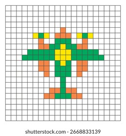 A flat pixel design made of geometric square color blocks on a clean grid layout. Suitable for educational game elements, icons, or craft patterns. Pixel art aircraft