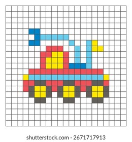 A flat pixel design made of geometric square color blocks on a clean grid layout. Suitable for educational game elements, icons, or craft patterns. Pixel art space rover