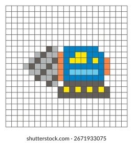 A flat pixel design made of geometric square color blocks on a clean grid layout. Suitable for educational game elements, icons, or craft patterns. Pixel art heavy drill equipment
