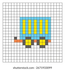 Un diseño de píxeles planos hecho de bloques geométricos de color cuadrado en un diseño de cuadrícula limpia. Adecuado para Elementos de juegos educativos, iconos o patrones de artesanía. Pixel art trailer de carga