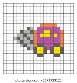 Ein flaches Pixeldesign aus geometrischen quadratischen Farbblöcken auf einem sauberen Rasterlayout. Geeignet für Unterrichtsspielelemente, Symbole oder Handwerksmuster. Schwerbohrer mit Pixelart