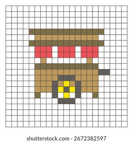 Um design de pixel plano feito de blocos de cores quadradas geométricas em um layout de grade limpo. Adequado para elementos de jogo educativos, ícones ou padrões de artesanato. Carrinho de comida Pixel art