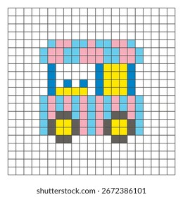 A flat pixel design made of geometric square color blocks on a clean grid layout. Suitable for educational game elements, icons, or craft patterns. Pixel art food cart