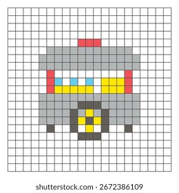 Un diseño de píxeles planos hecho de bloques geométricos de color cuadrado en un diseño de cuadrícula limpia. Adecuado para Elementos de juegos educativos, iconos o patrones de artesanía. Pixel art Carrito de alimentos