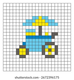 Un diseño de píxeles planos hecho de bloques geométricos de color cuadrado en un diseño de cuadrícula limpia. Adecuado para Elementos de juegos educativos, iconos o patrones de artesanía. Pixel art Carrito de alimentos