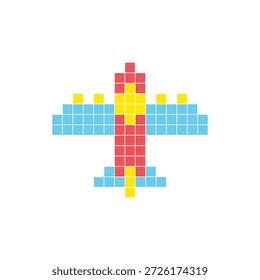 Un diseño de píxeles planos hecho de bloques geométricos de color cuadrado en un diseño de icono limpio. Conveniente para los Elementos modernos creativos, los artículos aislados, o los proyectos brillantes del arte. Aviones de arte de píxeles