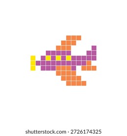 Um design de pixel plano feito de blocos de cores quadradas geométricas em um layout de ícone limpo. Adequado para elementos criativos modernos, itens isolados ou projetos de artesanato brilhante. Aeronave de arte pixel