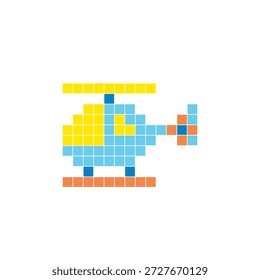 Um design de pixel plano feito de blocos de cores quadradas geométricas em um layout de ícone limpo. Adequado para elementos criativos modernos, itens isolados ou projetos de artesanato brilhante. Helicóptero Pixel Art