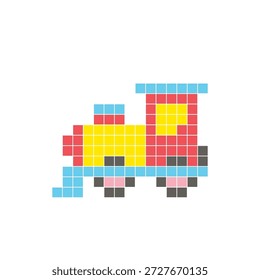Um design de pixel plano feito de blocos de cores quadradas geométricas em um layout de ícone limpo. Adequado para elementos criativos modernos, itens isolados ou projetos de artesanato brilhante. Locomotiva Pixel Art