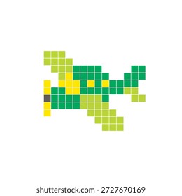 Um design de pixel plano feito de blocos de cores quadradas geométricas em um layout de ícone limpo. Adequado para elementos criativos modernos, itens isolados ou projetos de artesanato brilhante. Aeronave de arte pixel