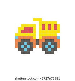 Um design de pixel plano feito de blocos de cores quadradas geométricas em um layout de ícone limpo. Adequado para elementos criativos modernos, itens isolados ou projetos de artesanato brilhante. Caminhão de arte pixel