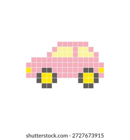 Um design de pixel plano feito de blocos de cores quadradas geométricas em um layout de ícone limpo. Adequado para elementos criativos modernos, itens isolados ou projetos de artesanato brilhante. Carro de arte Pixel