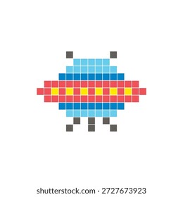 Um design de pixel plano feito de blocos de cores quadradas geométricas em um layout de ícone limpo. Adequado para elementos criativos modernos, itens isolados ou projetos de artesanato brilhante. UFO de arte pixel