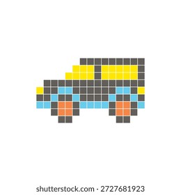 Um design de pixel plano feito de blocos de cores quadradas geométricas em um layout de ícone limpo. Adequado para elementos criativos modernos, itens isolados ou projetos de artesanato brilhante. Carro de arte Pixel