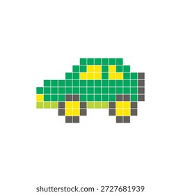 Um design de pixel plano feito de blocos de cores quadradas geométricas em um layout de ícone limpo. Adequado para elementos criativos modernos, itens isolados ou projetos de artesanato brilhante. Carro de arte Pixel