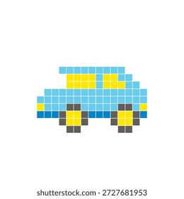 Um design de pixel plano feito de blocos de cores quadradas geométricas em um layout de ícone limpo. Adequado para elementos criativos modernos, itens isolados ou projetos de artesanato brilhante. Carro de arte Pixel
