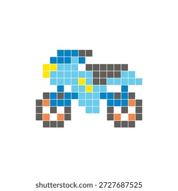 Um design de pixel plano feito de blocos de cores quadradas geométricas em um layout de ícone limpo. Adequado para elementos criativos modernos, itens isolados ou projetos de artesanato brilhante. Motocicleta Pixel Art