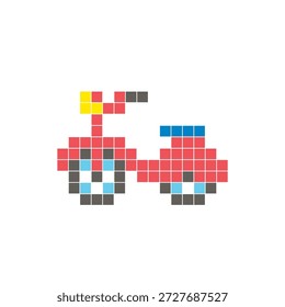 Um design de pixel plano feito de blocos de cores quadradas geométricas em um layout de ícone limpo. Adequado para elementos criativos modernos, itens isolados ou projetos de artesanato brilhante. Pixel arte scooter