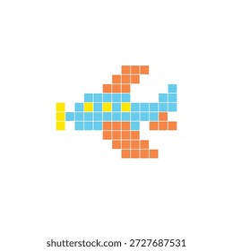 Um design de pixel plano feito de blocos de cores quadradas geométricas em um layout de ícone limpo. Adequado para elementos criativos modernos, itens isolados ou projetos de artesanato brilhante. Aeronave de arte pixel